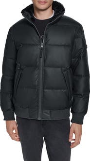 KARL LAGERFELD PARIS Quilted Bomber Jacket with Faux Shearling Collar