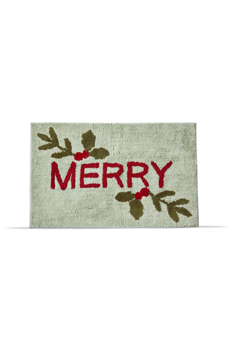 tag Merry Sprig Christmas Door Mat Green Multi Cotton Washable, Main, color, Green