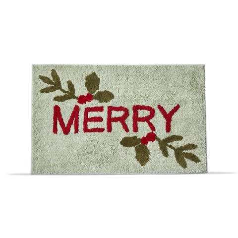 Merry Sprig Christmas Door Mat Green Multi Cotton Washable