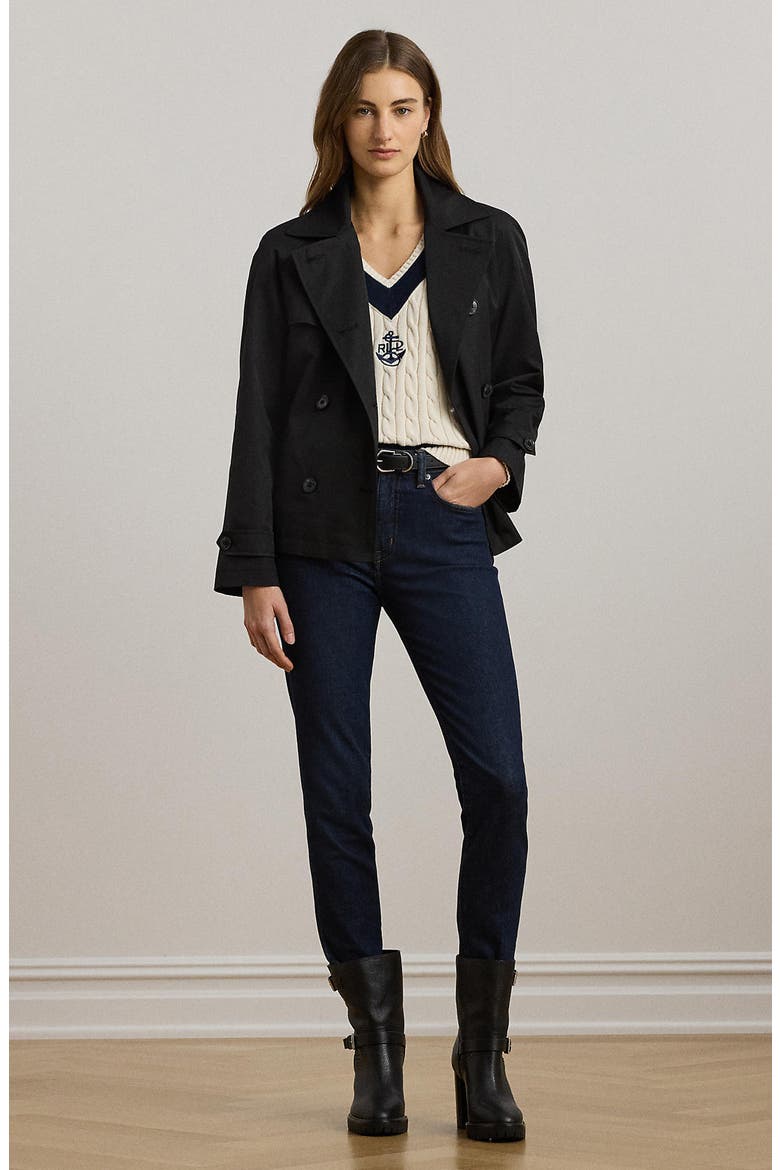 Cotton Blend Crop Trench, Alternate, color, BLACK