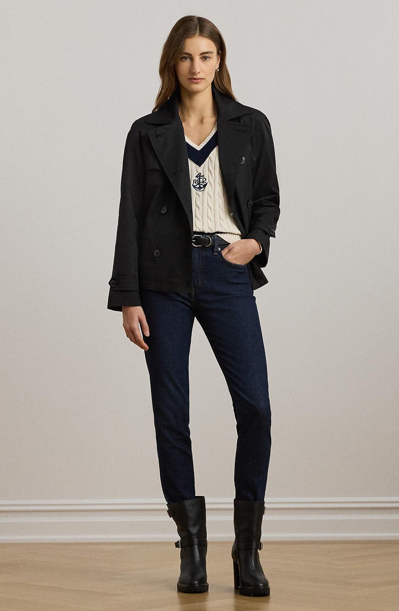 Lauren Ralph Lauren Crop Cotton Blend Trench Coat, Alternate, color, Black