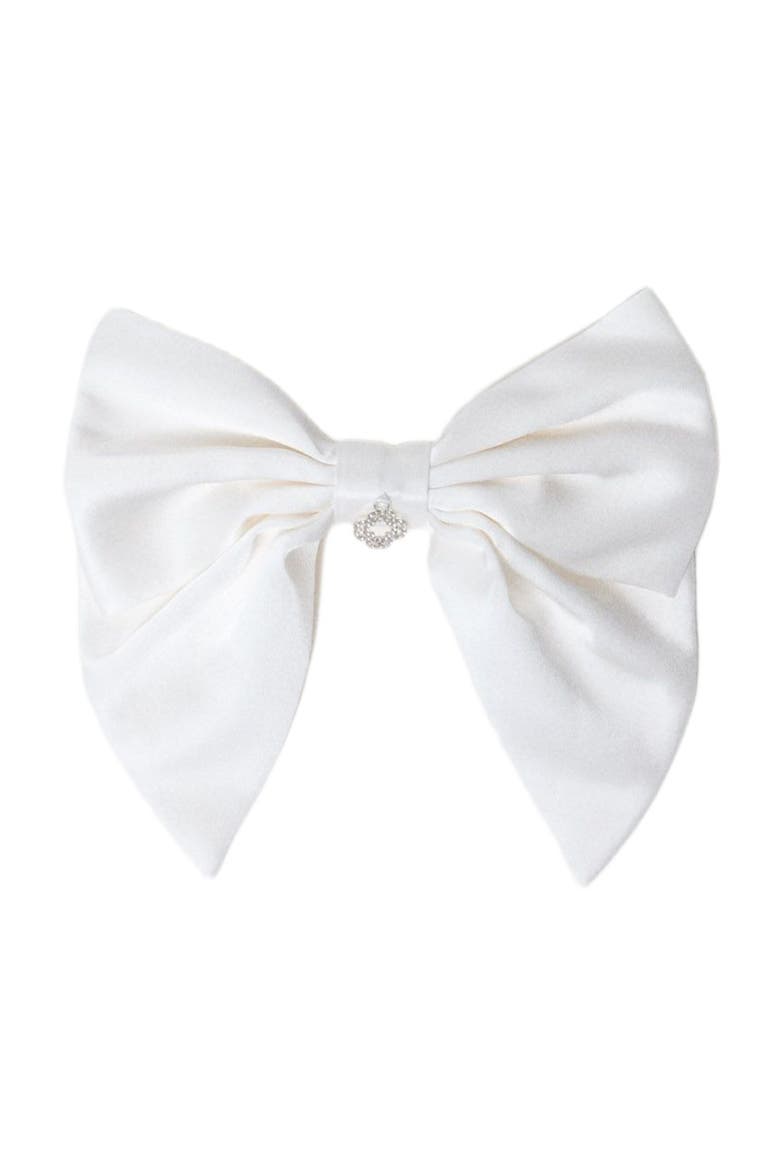 Satin-effect bow barrette, Main, color, White