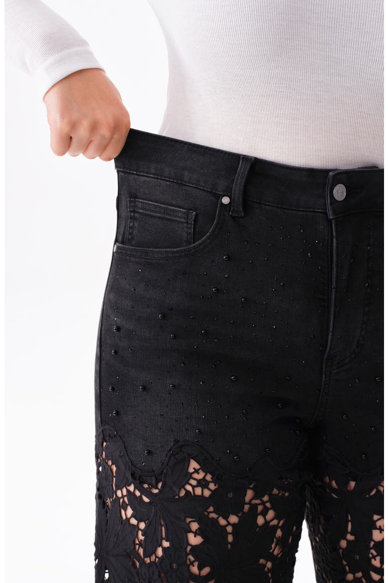 Crystal Embellished Lace Wide Leg Jeans, Alternate, color, INKGAUZE