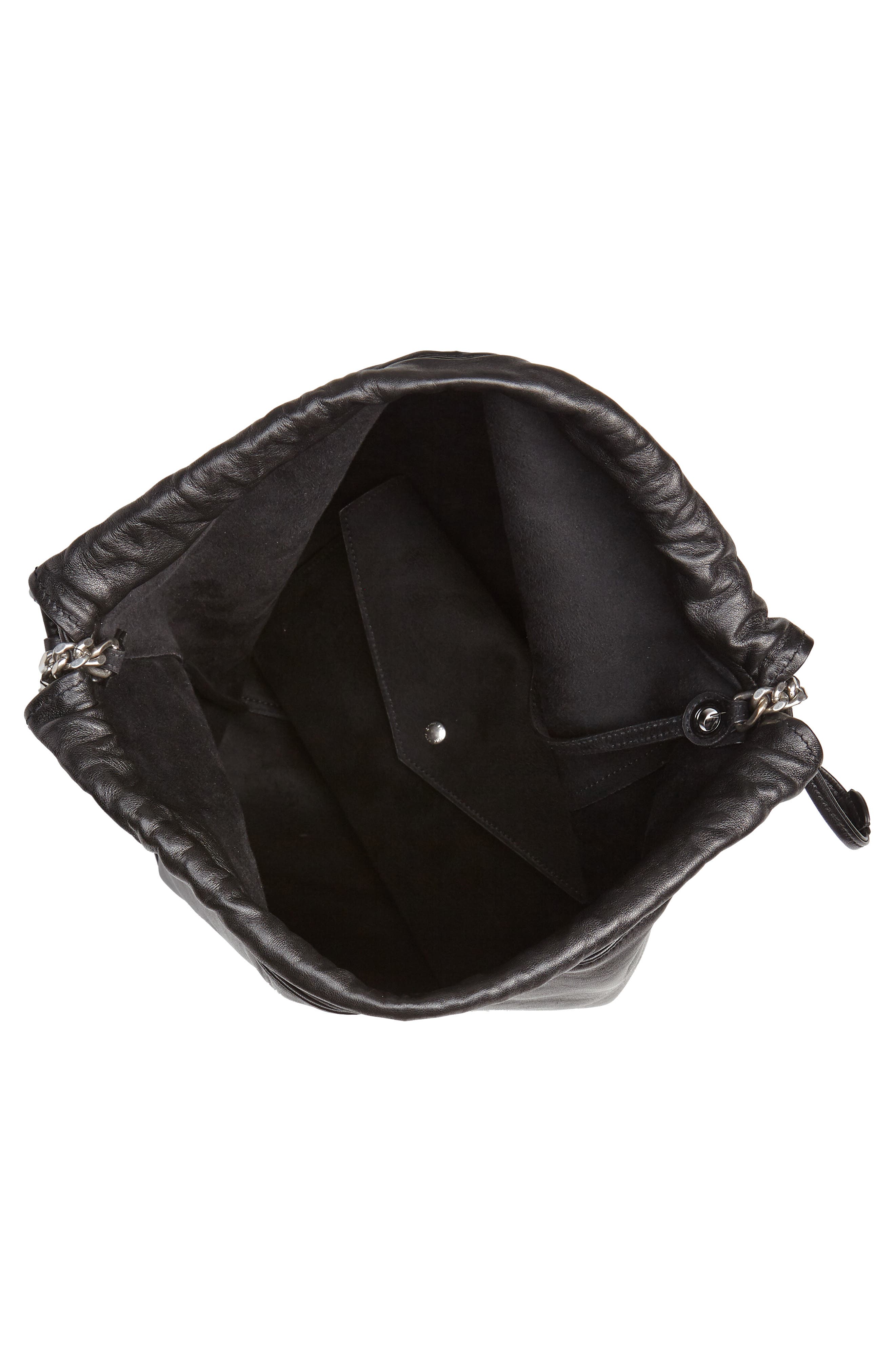 Teddy Leather Bucket Bag, Alternate, color, NOIR