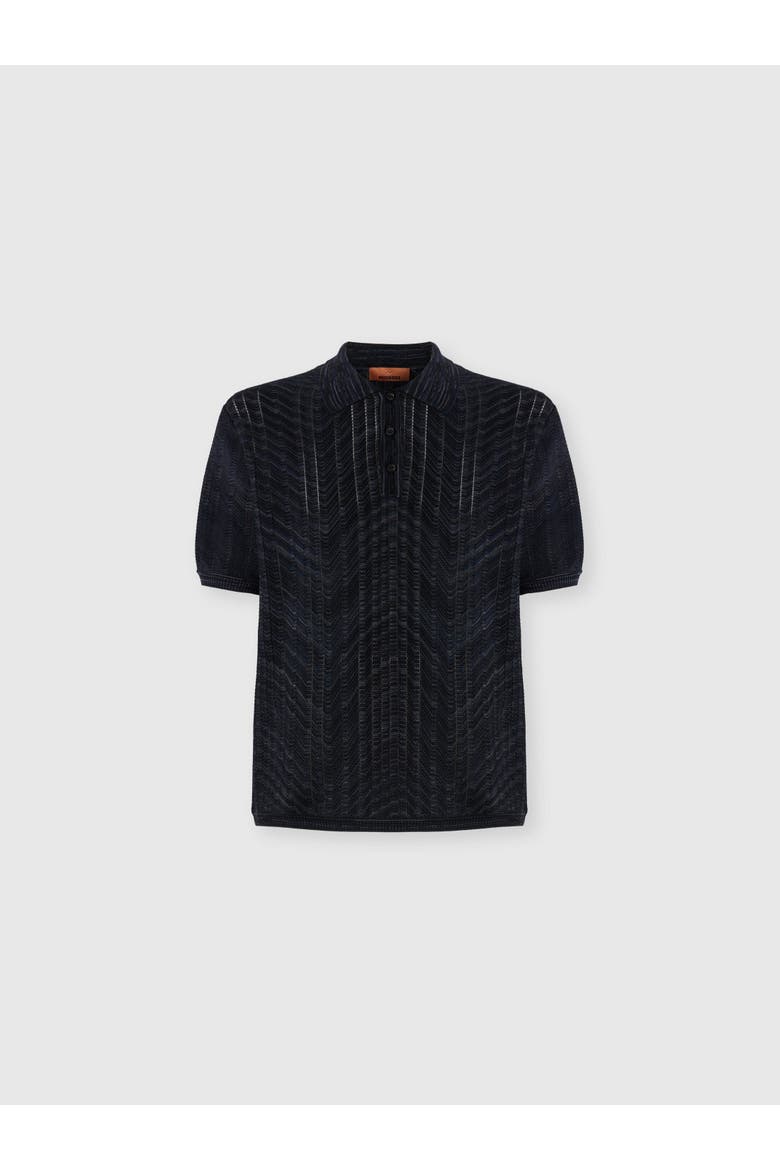 Openwork Knit Cotton And Viscose Polo Shirt, Main, color, Black & Grey