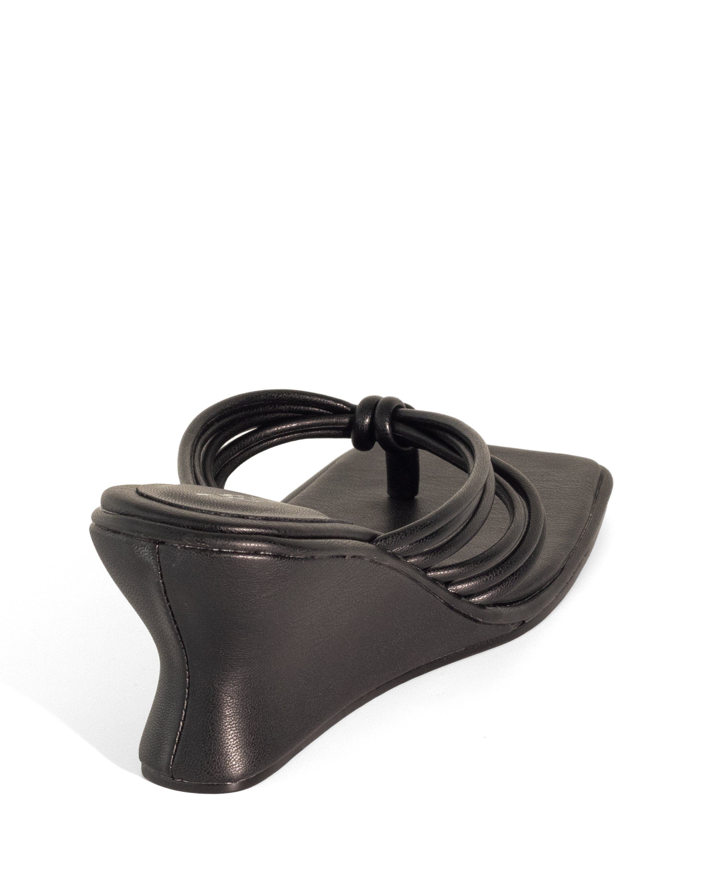 LEVEN Square Toe Thong Wedge Sandal, Alternate, color, Black Pu