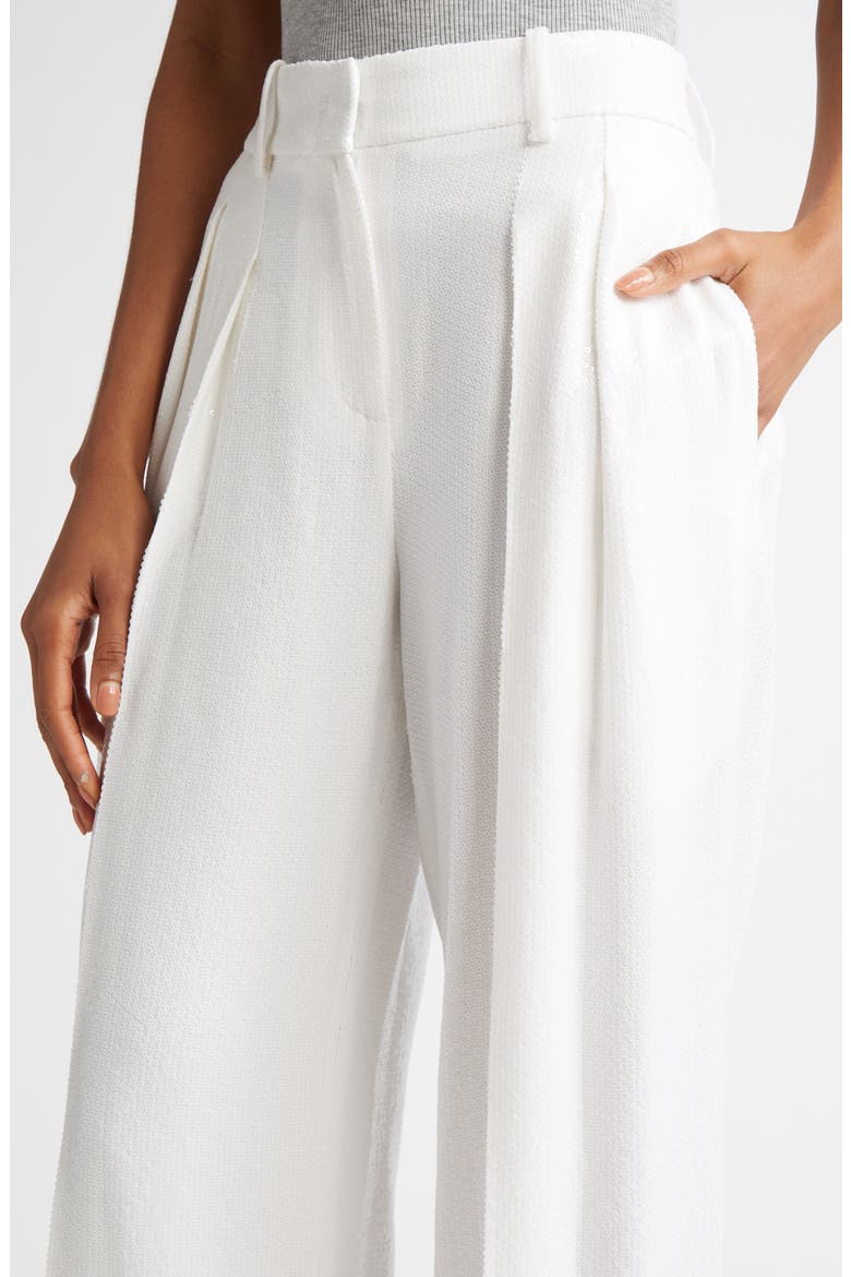 Pleated Sequin Slouch Trousers, Alternate, color, OPTIC WHITE