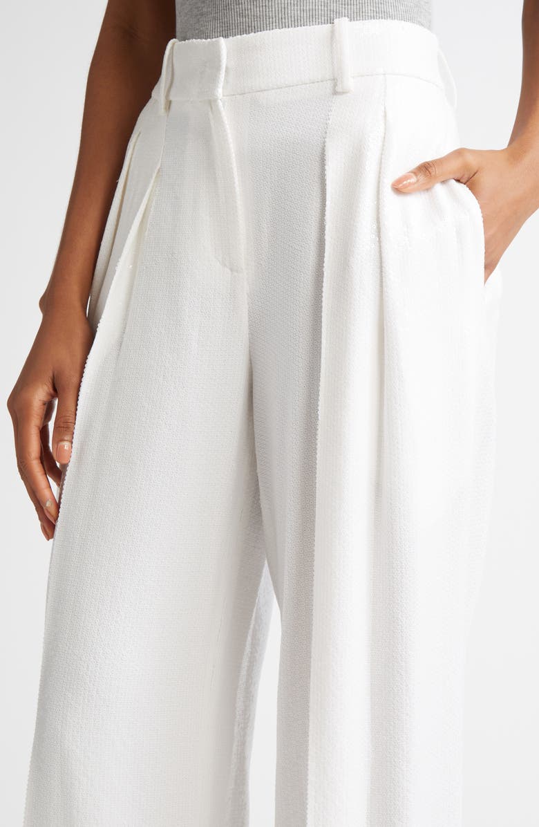 Michael Kors Collection Pleated Sequin Slouch Trousers, Alternate, color, Optic White