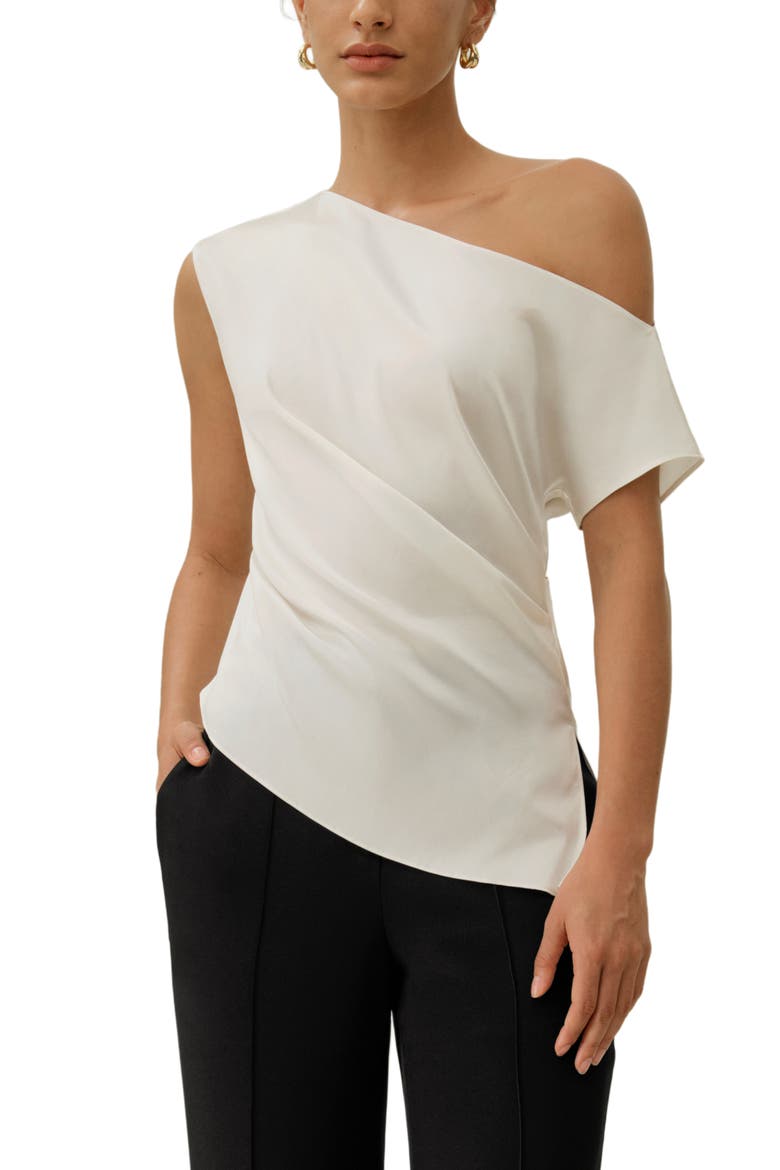 Women's Stretch Silk Charmeuse Asymmetric Top, Main, color, Natural White