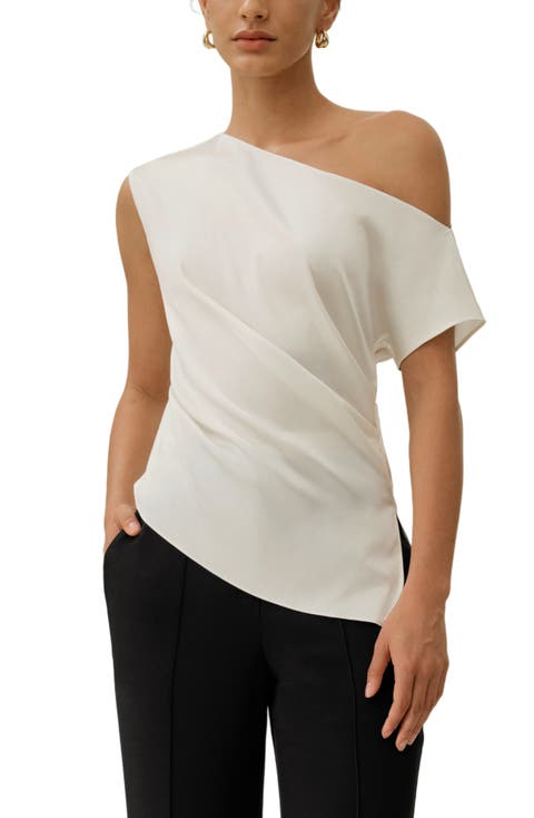 Women's Stretch Silk Charmeuse Asymmetric Top