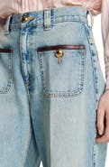 SANDRO Straight-leg leather detail jeans