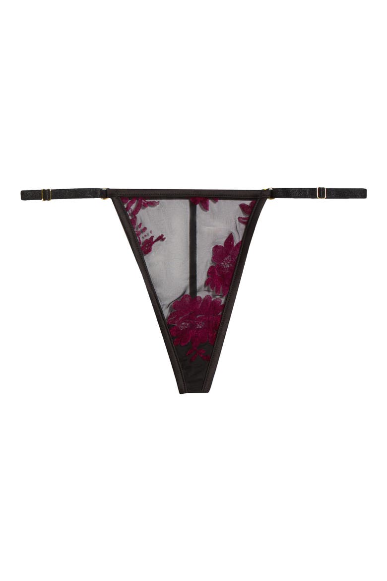 Floral Flocked G-String, Alternate, color, BLACK-BOYSENBERRY