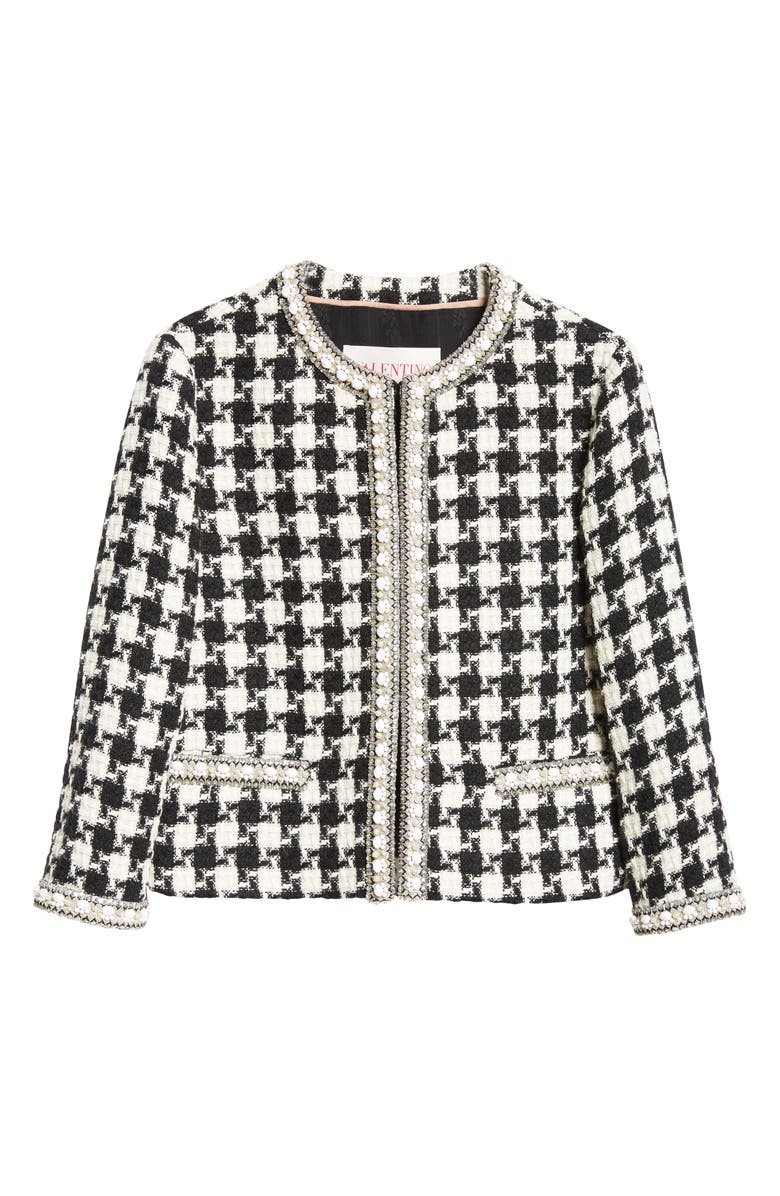 Valentino Garavani Houndstooth Check Tweed Crop Jacket, Main, color, 