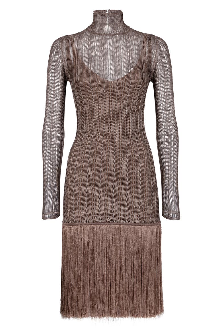 Fringe Hem Mesh Knit Dress, Main, color, TABOO