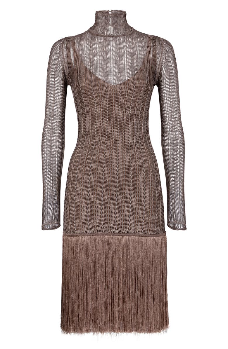 Fendi Fringe Hem Mesh Knit Dress, Main, color, 