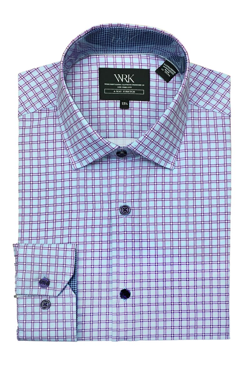 Trim Fit Check Performance Dress Shirt, Alternate, color, PURPLE