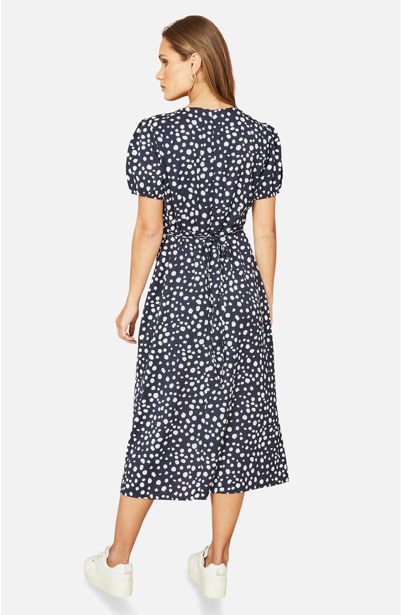 Yumi Spot Midi Tea Dress, Alternate, color, Navy