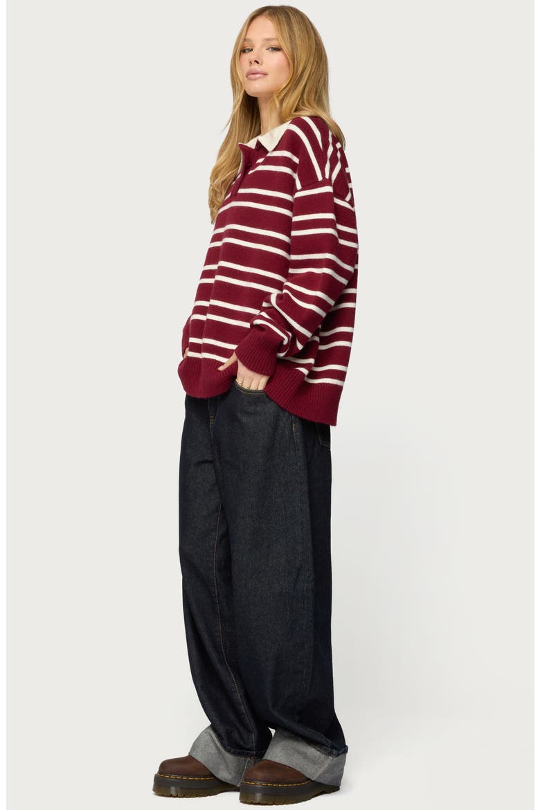 Rilynn Stripe Sweater Polo, Alternate, color, BURGUNDY-AND-WHITE