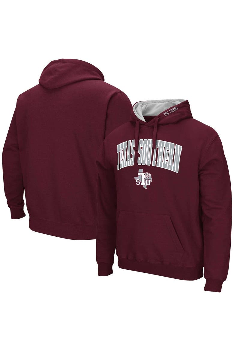 Men's Colosseum Maroon Texas Southern Tigers Arch & Logo 3.0 Pullover Hoodie, Main, color, Maroon