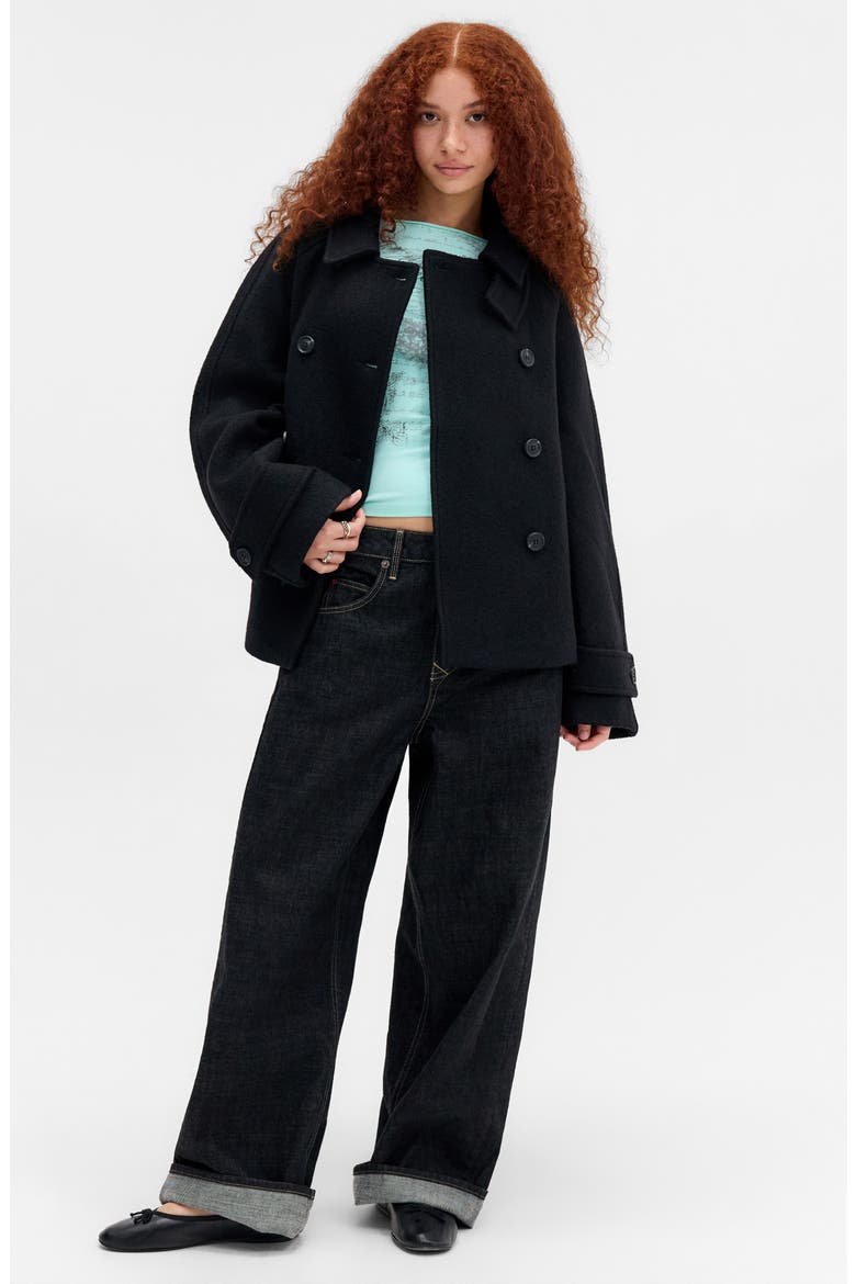 Double Breasted Wool Blend Coat, Alternate, color, BLACK