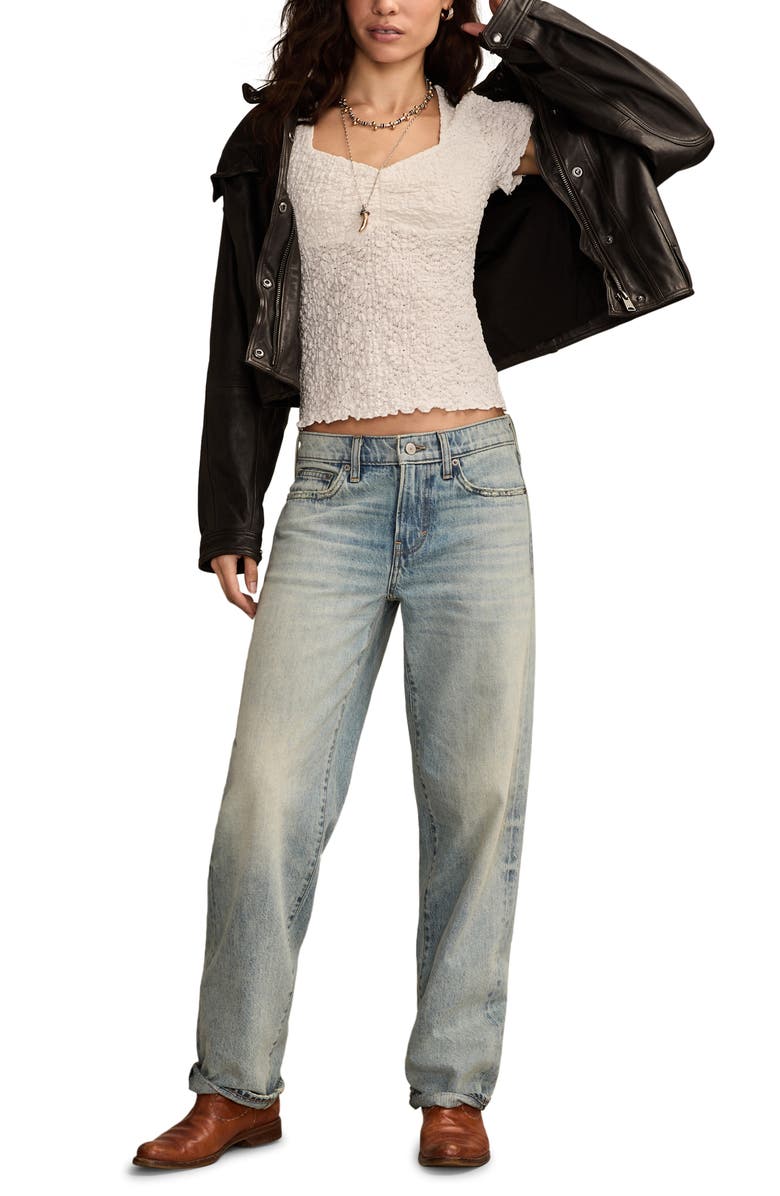 Lucky Brand Textured Sweetheart Neck Knit Top, Alternate, color, Tofu