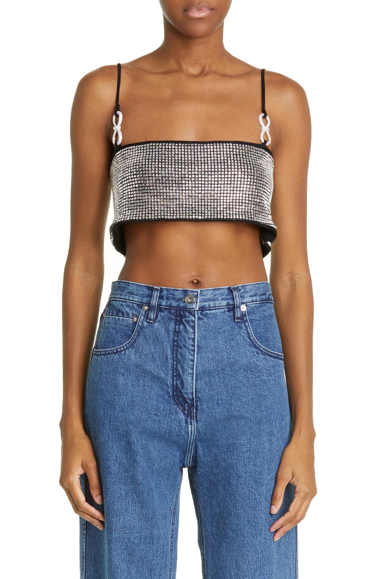 Crystal Mesh Crop Top, Main, color, SILVER
