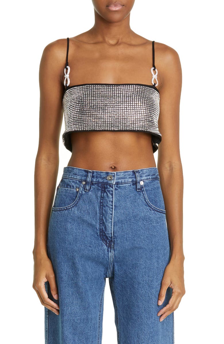 Mach & Mach Crystal Mesh Crop Top, Main, color, 