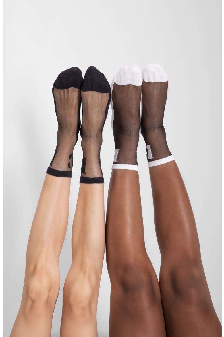 2-Pack Signature Logo L Sheer Crew Socks, Alternate, color, BLACK/WHITE