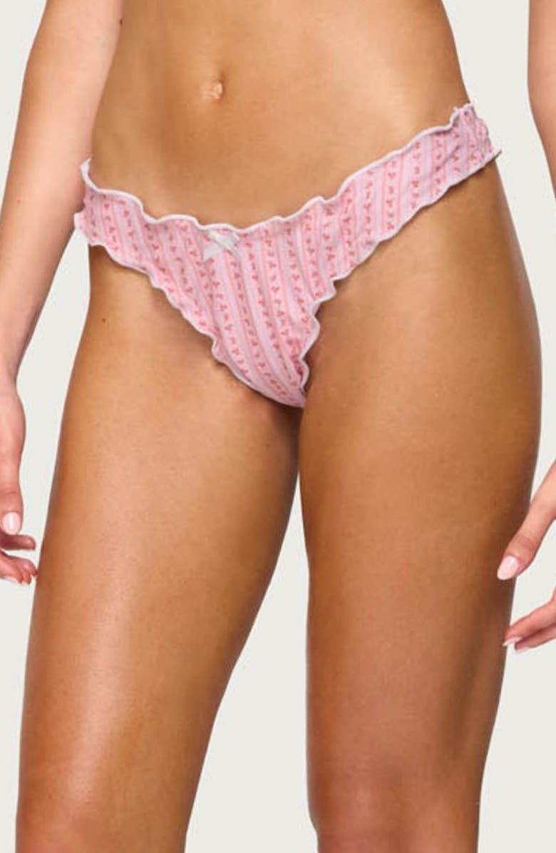 EDIKTED Lettuce Edge Hipster Bikini Bottoms, Alternate, color, Pink