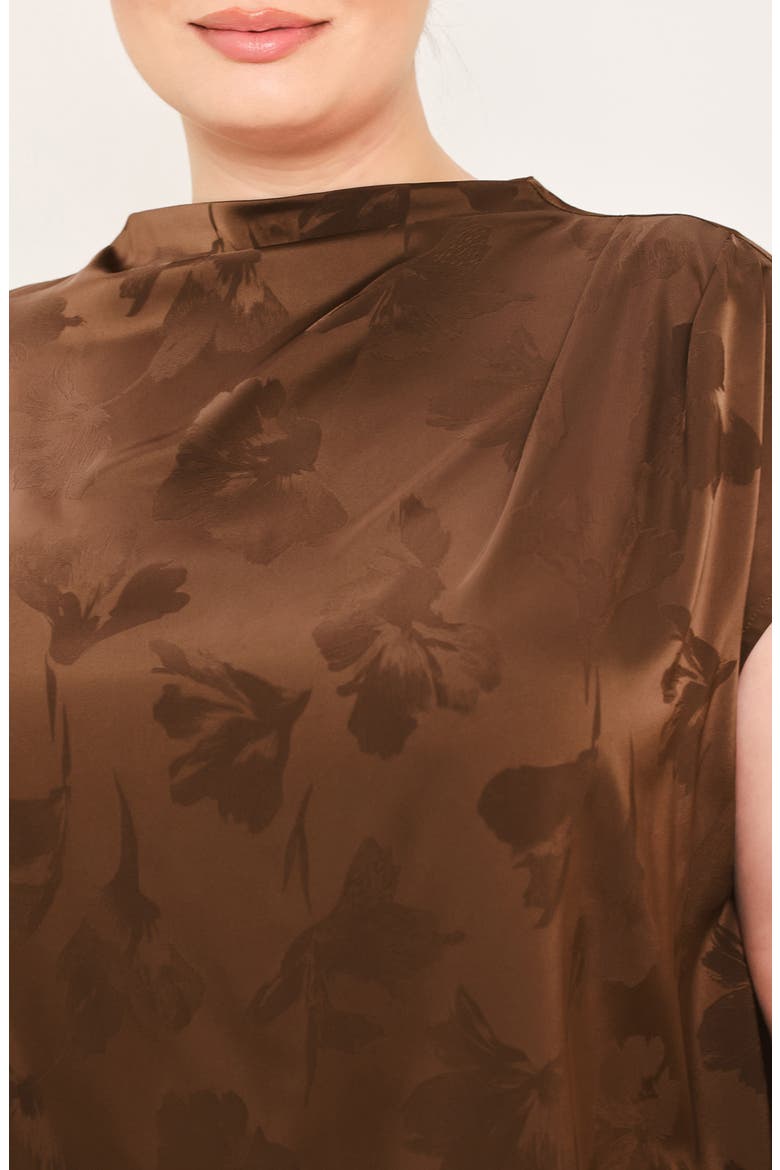 Floral Jacquard Satin Top, Alternate, color, BROWN