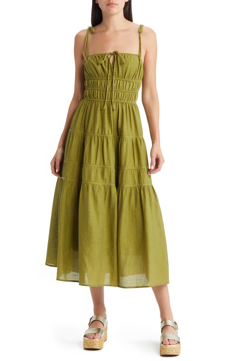 MOON RIVER Shirred Waist Tiered Maxi Dress, Main, color,