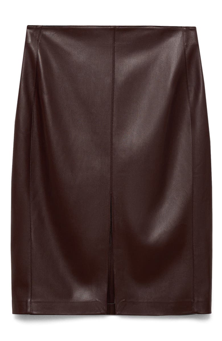 MANGO Faux Leather Pencil Skirt, Alternate, color, Wine