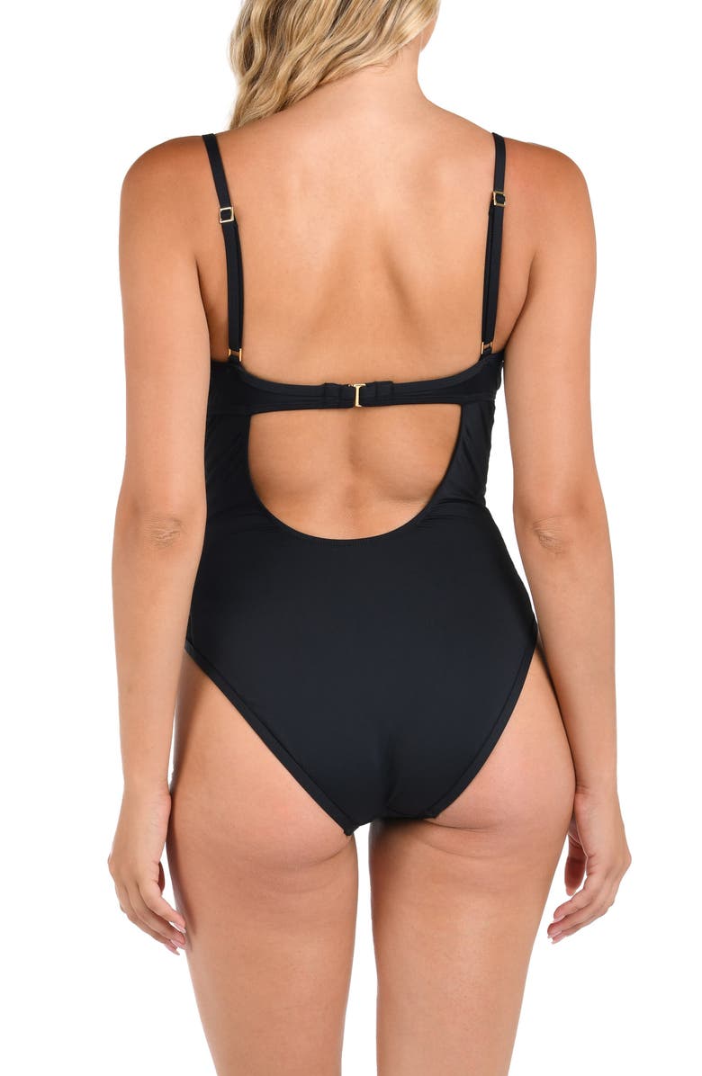 La Blanca Island Mesh Stripe Mesh Underwire One-Piece Swimsuit, Alternate, color, Black