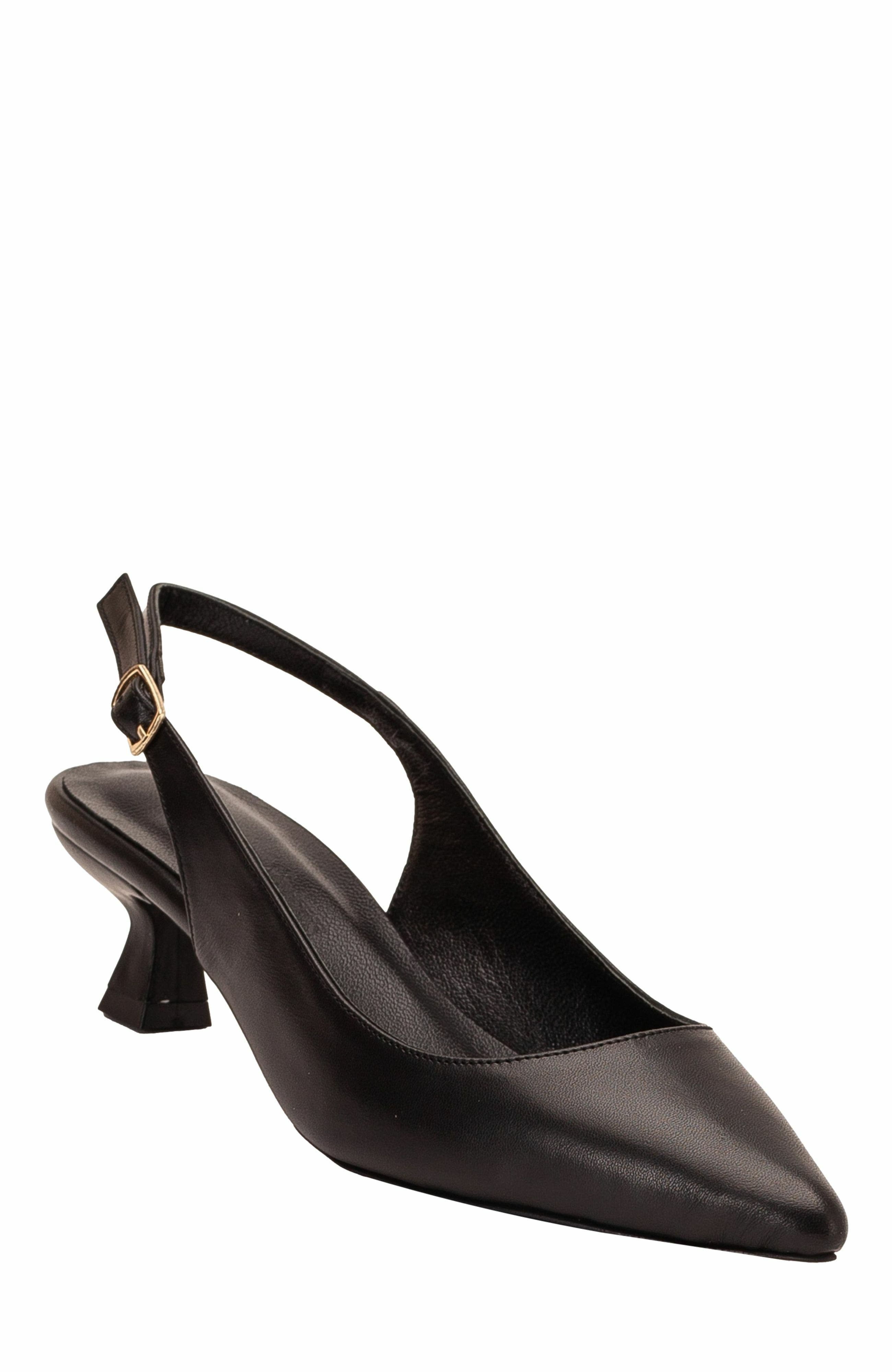 Forever & Always Shoes Lety Slingback Kitten Heel Leather Pumps, Main, color, Black Leather