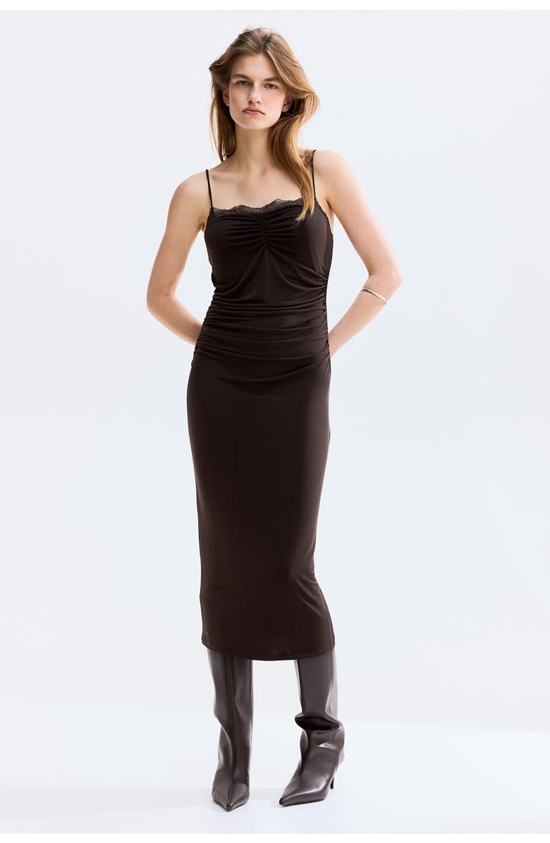 H&M Lace-trimmed Jersey Dress, Alternate, color, Dark Brown