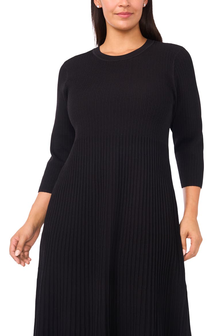 Rib Fit & Flare Sweater Dress, Alternate, color, RICH BLACK