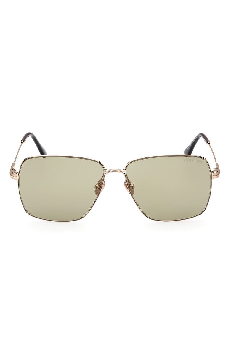 TOM FORD 58mm Square Sunglasses, Main, color, Shiny Rose Gold / Green