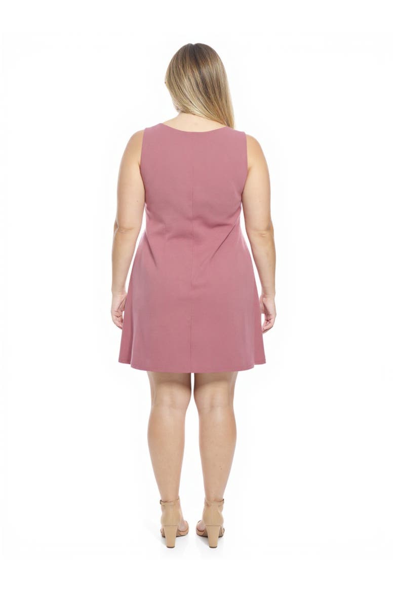 Plus Size Solid Round Neck Sleeveless Mini Shift Dress, Alternate, color, Rose
