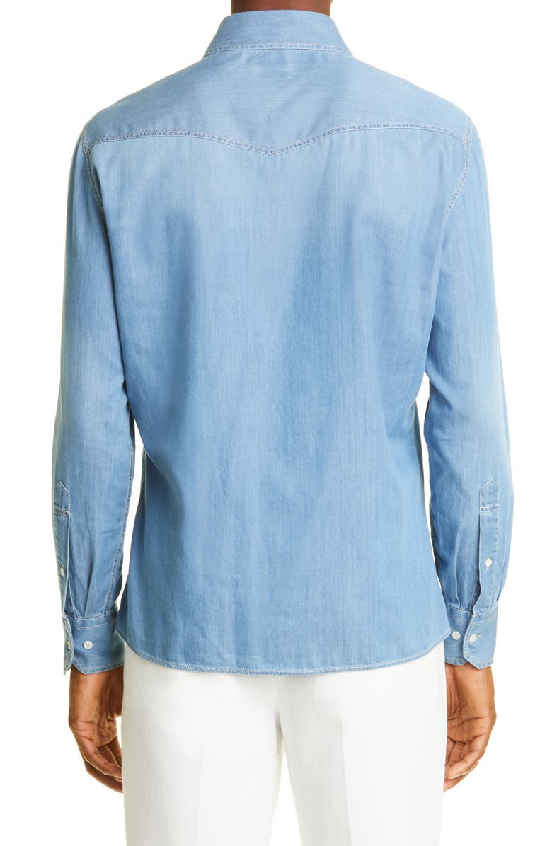 Brunello Cucinelli Snap-Up Denim Western Shirt, Alternate, color, 