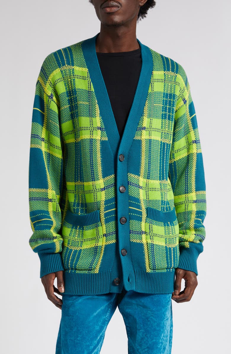 Versace Tartan Plaid Cotton Cardigan, Main, color, 