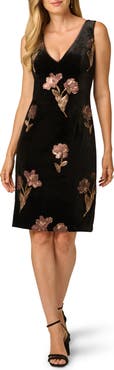 Adrianna Papell Sequin Floral V-Neck Velvet Sheath Dress