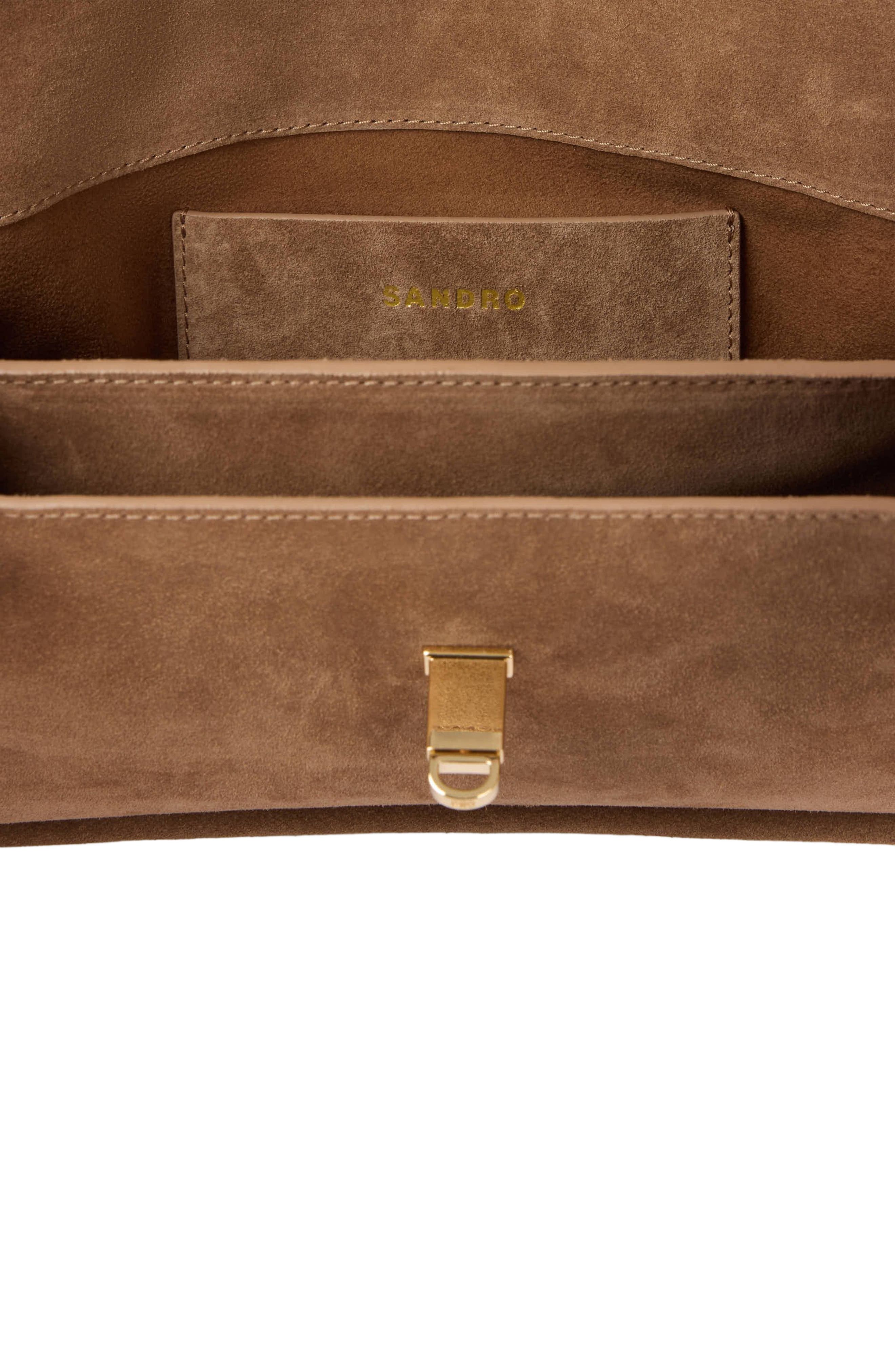 SANDRO Le Mambo suede leather bag, Alternate, color, Beige