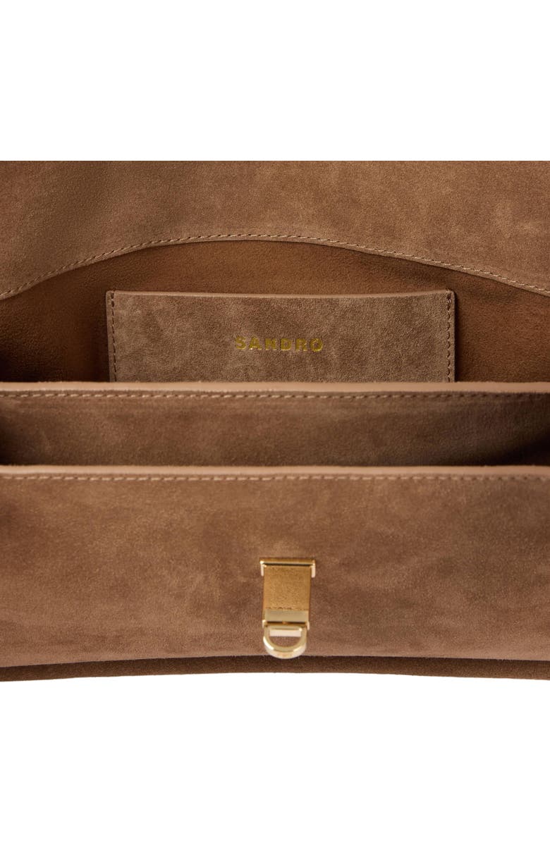 SANDRO Le Mambo suede leather bag, Alternate, color, Beige