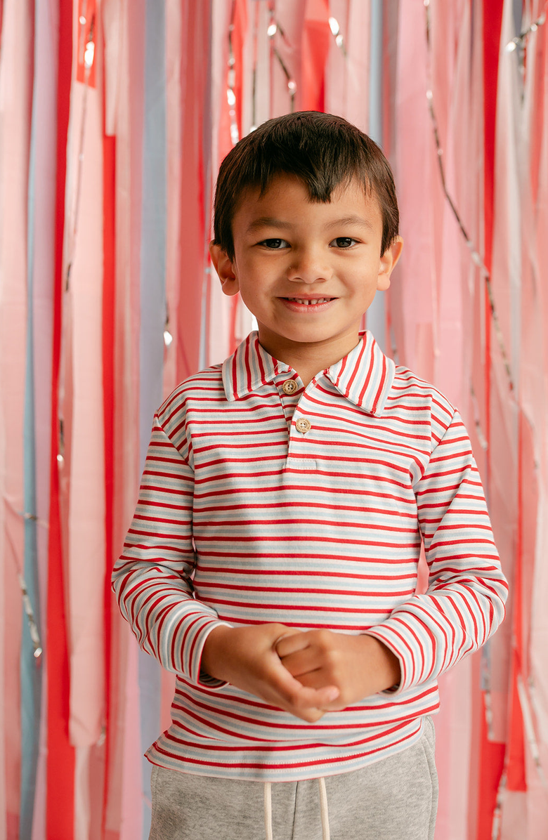 Little Paper Kids Reid Long Sleeve Polo, Alternate, color, Valentine Stripe