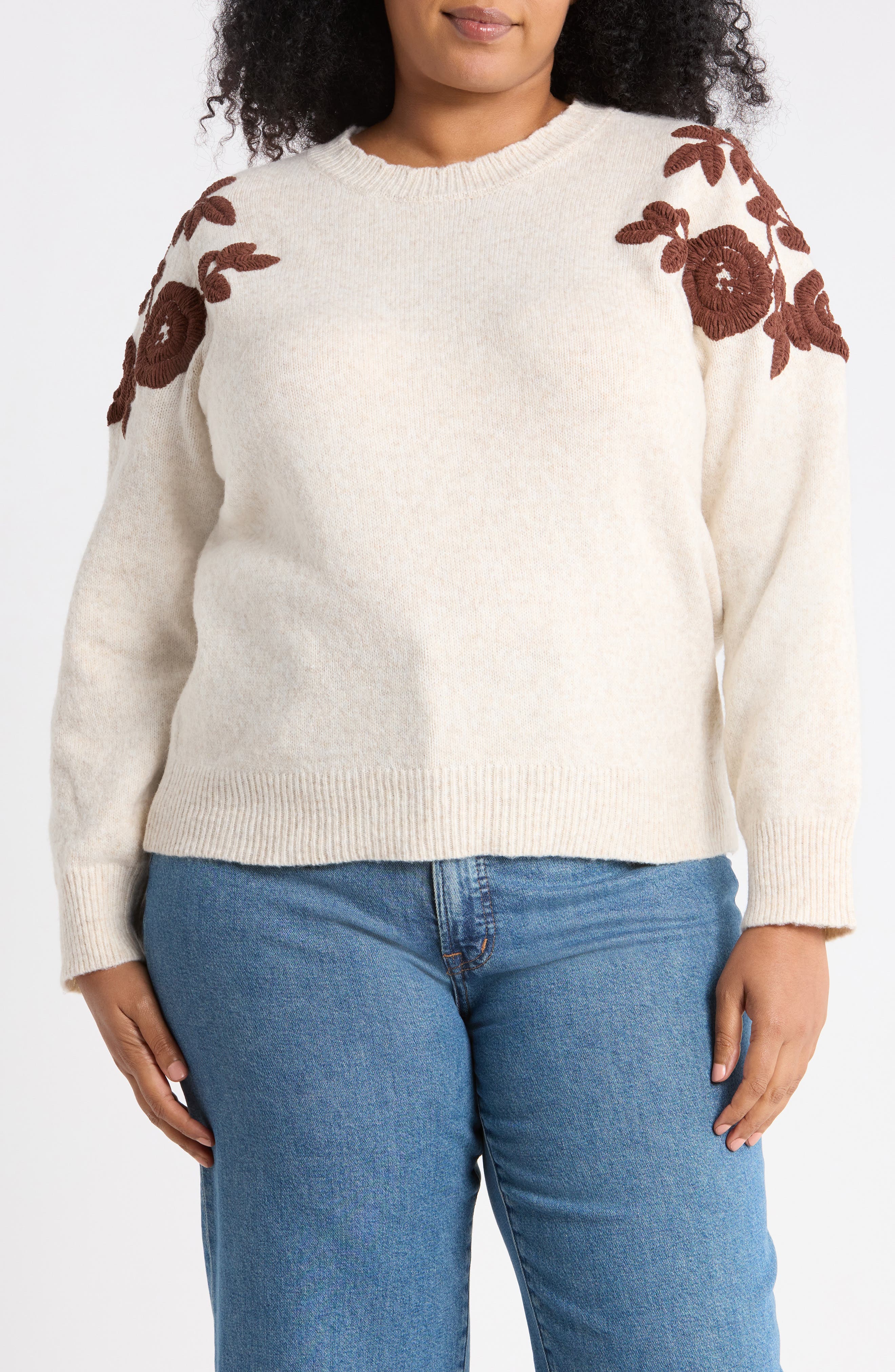 Embroidered Sleeve Sweater