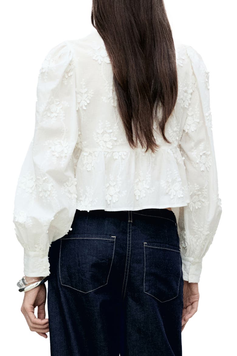 Floral Embroidered Cotton Peplum Button-Up Shirt, Alternate, color, OFF WHITE