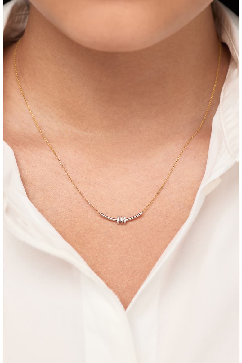 Solid Yellow Gold - Diamond Links Bar Necklace, Alternate, color, Two-Tone