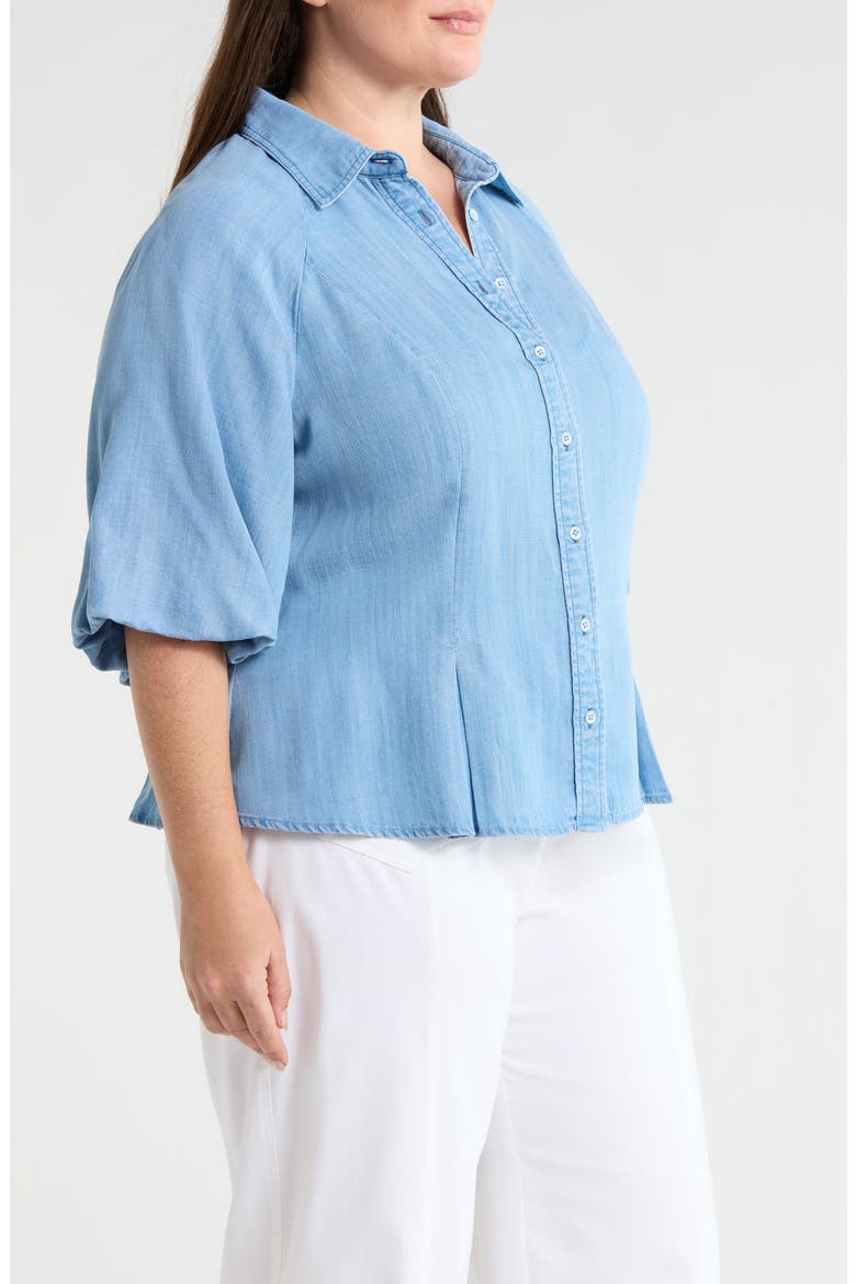 Bubble Sleeve Flare Button-Up Chambray Top, Alternate, color, LIGHT BLUE