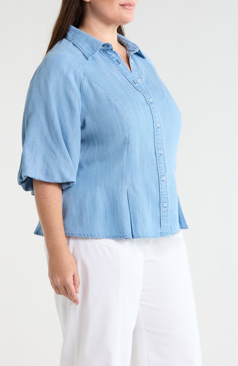 Wit & Wisdom Bubble Sleeve Flare Button-Up Chambray Top, Alternate, color, Light Blue