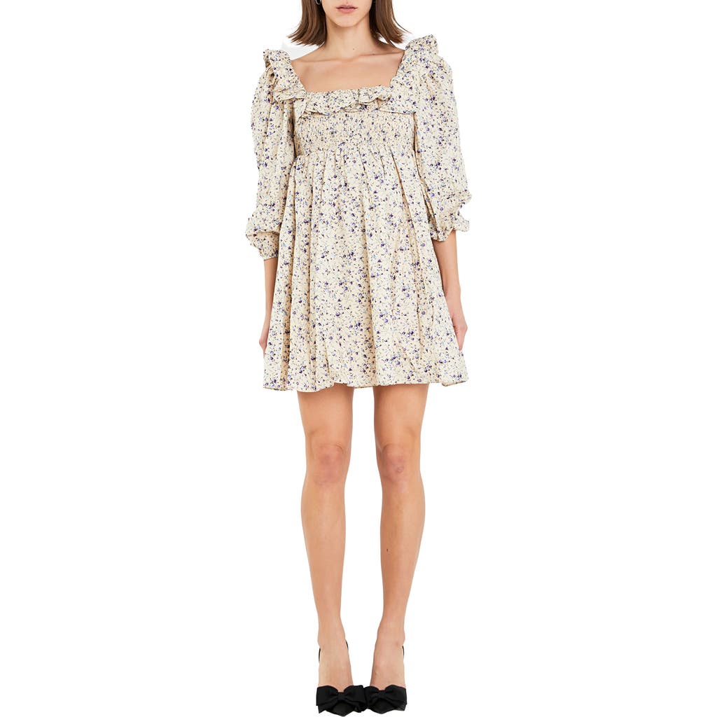 ENGLISH FACTORY ENGLISH FACTORY SQUARE NECK RUFFLE MINIDRESS